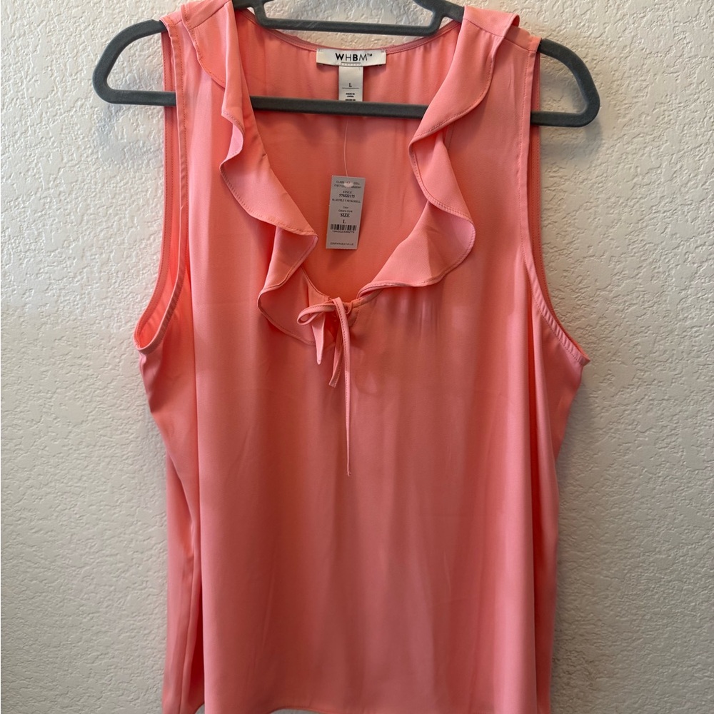 White House Black Market Ruffle V Neck Shell